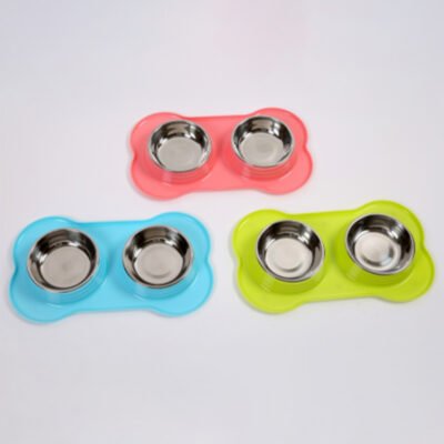 骨头型防漏 不锈钢双碗 40*23.5*4（TZTT-573 带不锈钢碗）