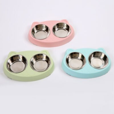 大眼萌猫 不锈钢双碗 26*17*4（TZTT-5821 带不锈钢碗）