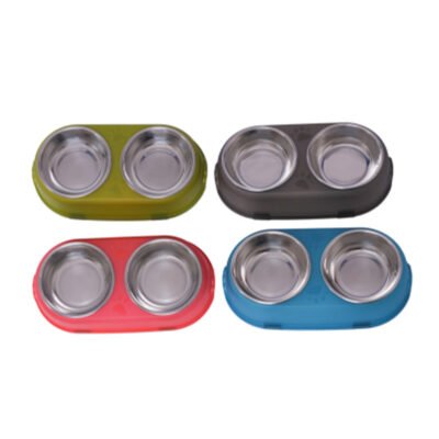 小号透明不锈钢 双碗 26*154*6（TZTT-5850 带不锈钢透明双碗）