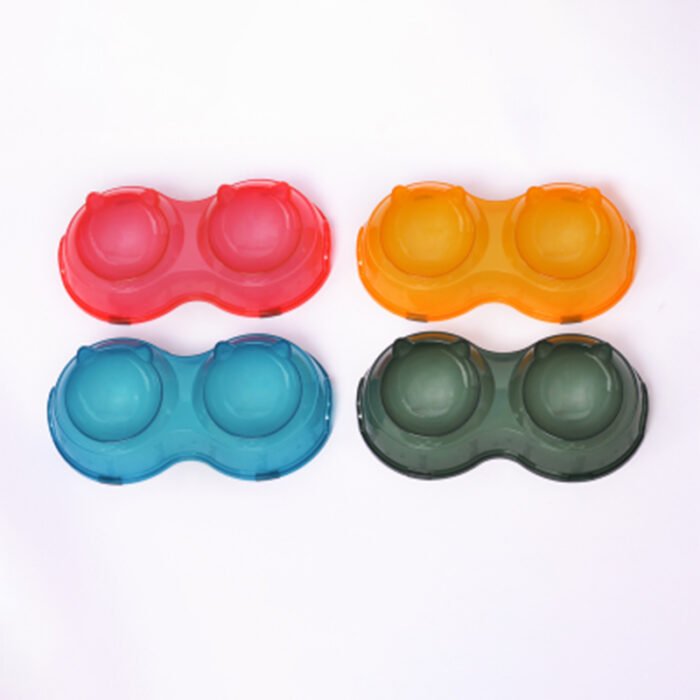 15°倾斜 猫脸透明双碗 30.5*16.5*7.5（TZTT-5912-1）