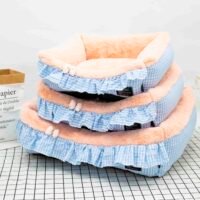 清新纯棉格子花边+高档獭兔绒可拆洗三件套