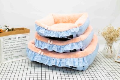 清新纯棉格子花边+高档獭兔绒可拆洗三件套