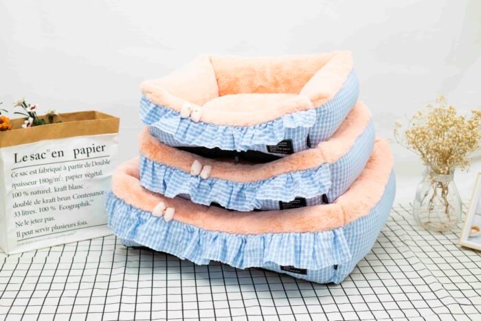 清新纯棉格子花边+高档獭兔绒可拆洗三件套