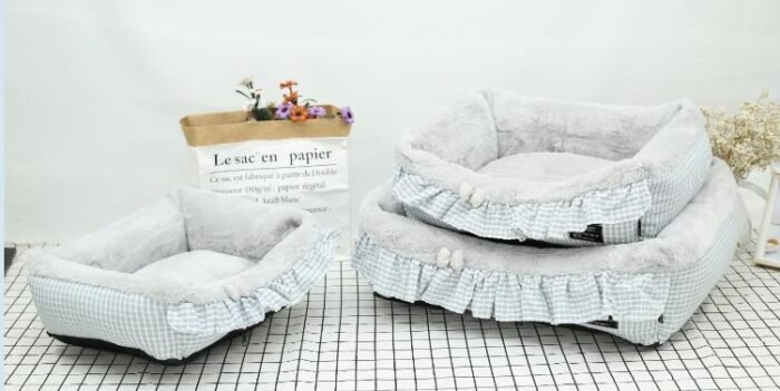 清新纯棉格子花边+高档獭兔绒可拆洗三件套