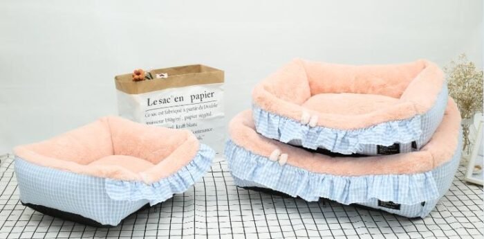 清新纯棉格子花边+高档獭兔绒可拆洗三件套