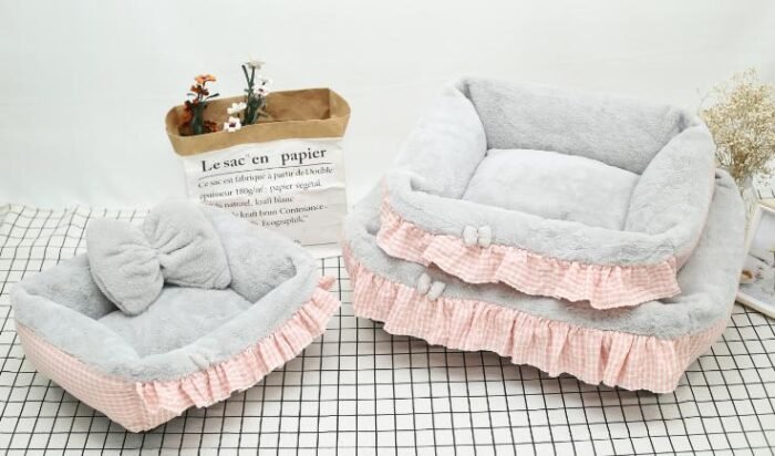 清新纯棉格子花边+高档獭兔绒可拆洗三件套