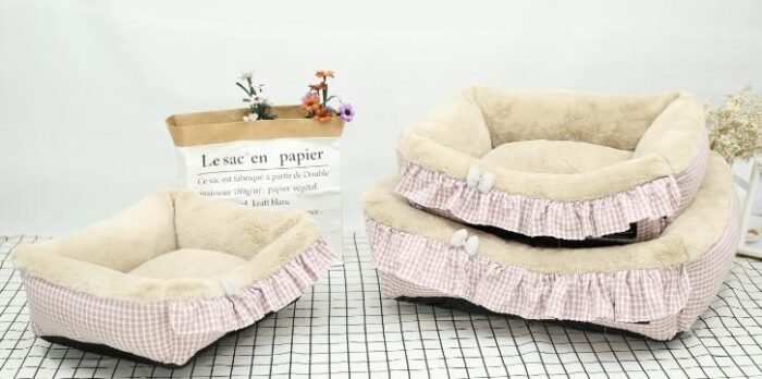 清新纯棉格子花边+高档獭兔绒可拆洗三件套