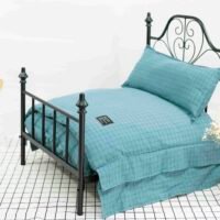 经典蓝色格子可拆洗欧式铁艺宠物床6件套