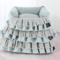 条纹拼色大花边三件套绿色