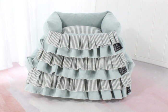 条纹拼色大花边三件套绿色