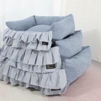 条纹大花边三件套蓝色