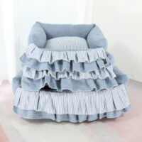 条纹拼色大花边三件套蓝色