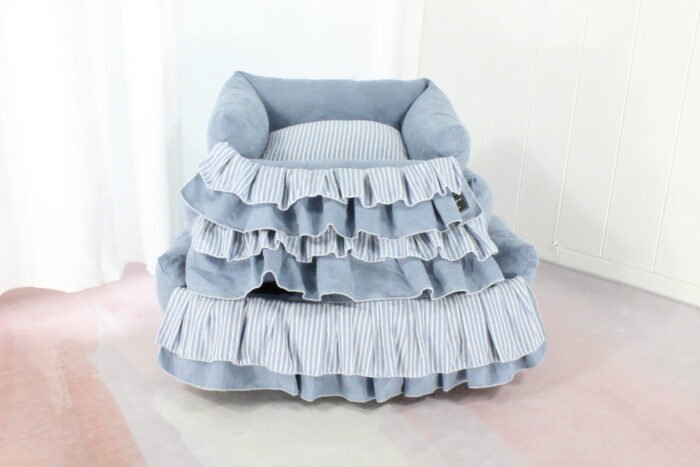 条纹拼色大花边三件套蓝色