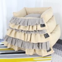 条纹拼色大花边三件套黄色