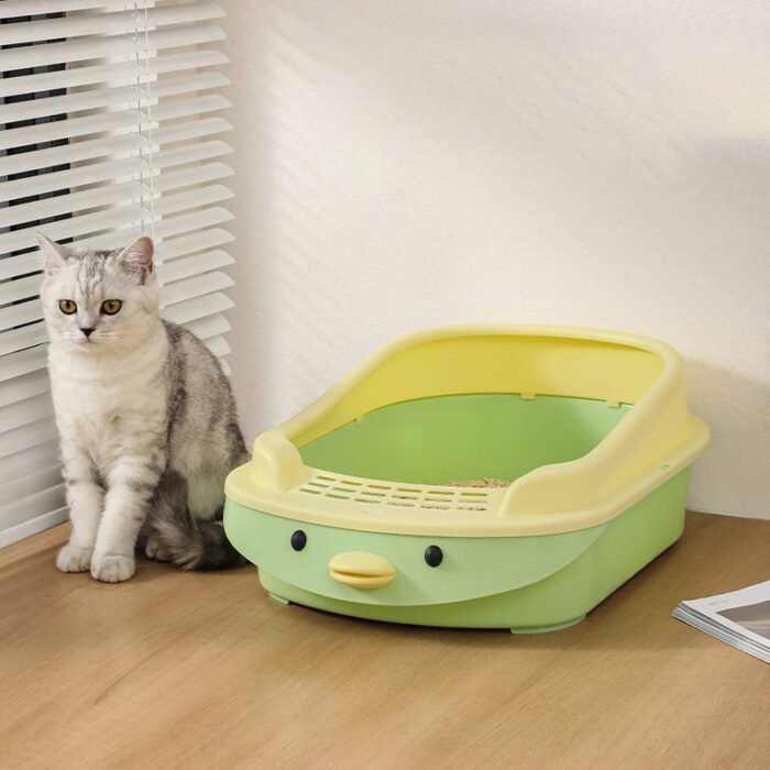 猫砂盆猫厕所猫咪家用卡通猫砂盆大容量防带出踢出猫砂盆家用卡通