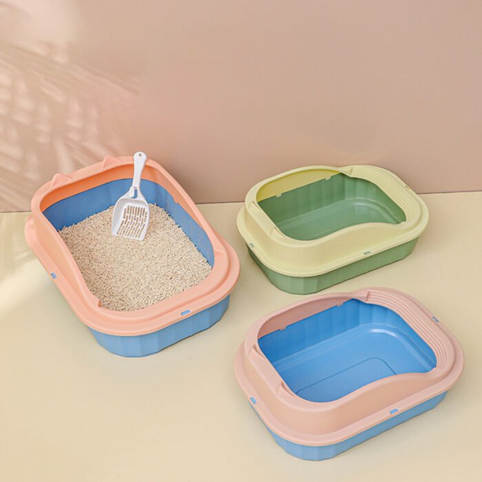 猫咪简约卡通风半封闭可拆卸猫砂盆大容量防飞溅隔臭猫厕所