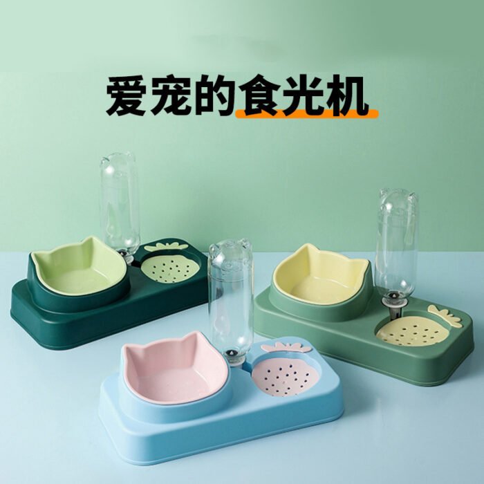 新款宠物草莓猫碗 自动饮水猫咪塑料宠物碗防打翻食盆 宠物碗狗碗