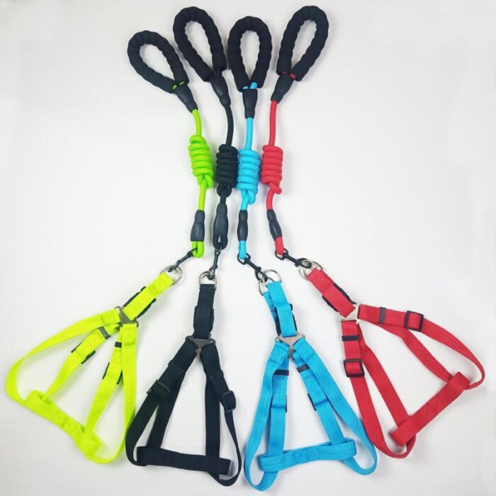 纯色尼龙圆绳+双人字纹网胸背+（长海绵把手款）S（MY-1120）