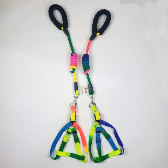 七彩圆绳+七彩纹胸背+（长海绵把手款）L（MY-1130）