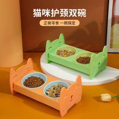 宠物双碗耐用方便防黑下巴倾斜护颈加深加宽大容量猫咪碗宠物用品