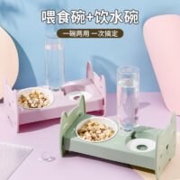 爆款饮水单碗吃喝两不误方便易清洗倾斜防颈宠物饮水碗