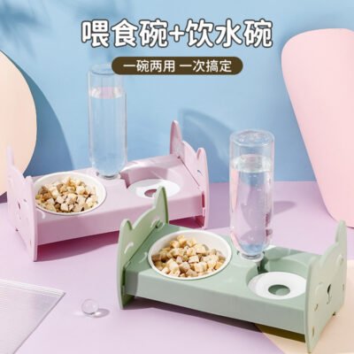 爆款饮水单碗吃喝两不误方便易清洗倾斜防颈宠物饮水碗