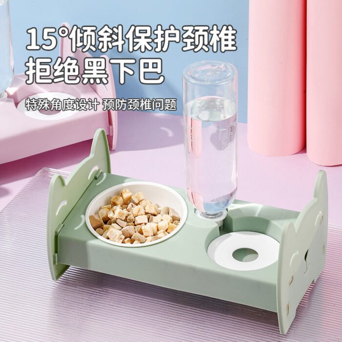 爆款饮水单碗吃喝两不误方便易清洗倾斜防颈宠物饮水碗