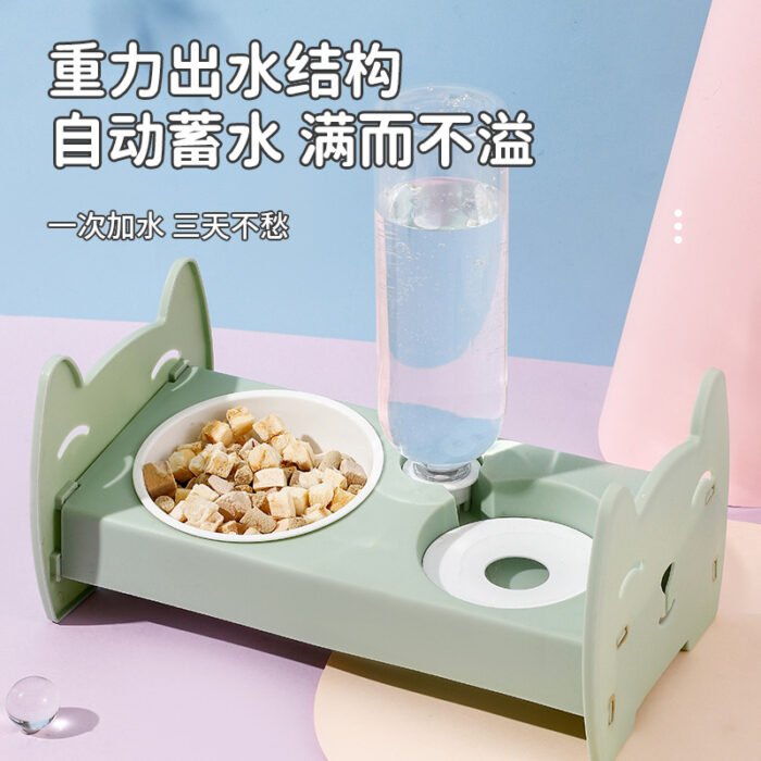 爆款饮水单碗吃喝两不误方便易清洗倾斜防颈宠物饮水碗