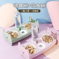 宠物双碗耐用吃喝一体防黑下巴倾斜防颈易清洁容量大宠物猫碗用品