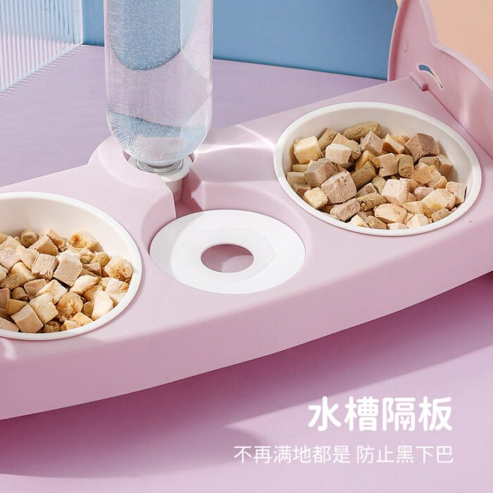 宠物双碗耐用吃喝一体防黑下巴倾斜防颈易清洁容量大宠物猫碗用品
