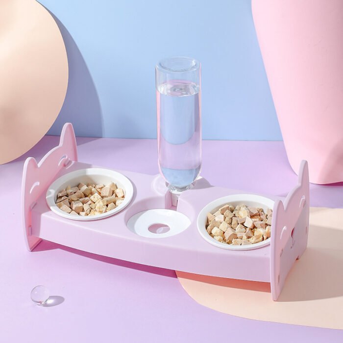 宠物双碗耐用吃喝一体防黑下巴倾斜防颈易清洁容量大宠物猫碗用品