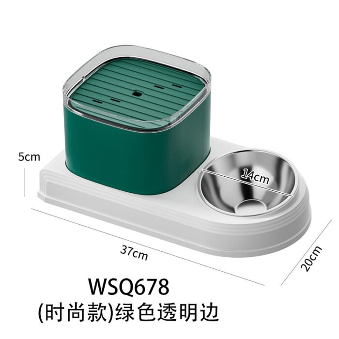 WSQ678(时尚款)绿色透明边 宠物粮水一体喂食器(WSQ618/WSQ648/WSQ678)