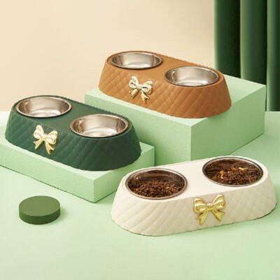 cw338 蝴蝶结不锈钢宠物双碗(TZSJ-cw338)