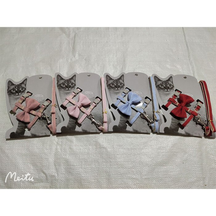 缝布千鸟格蝴蝶结猫链（YX）