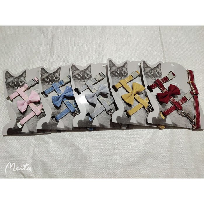 缝布素色蝴蝶结猫链（YX）